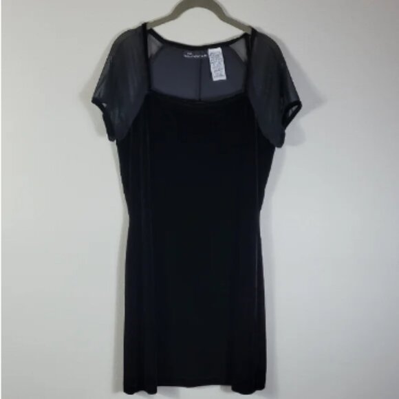 Y2K NoBo Velvet Mini Dress Size L Black Sheer Short Sleeve Whimsigoth Square Nec - Picture 1 of 6